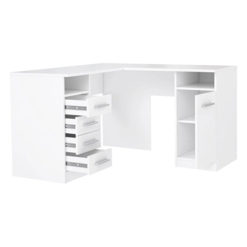 Białe biurko narożne 125x125 cm z 4 szufladami i szafką